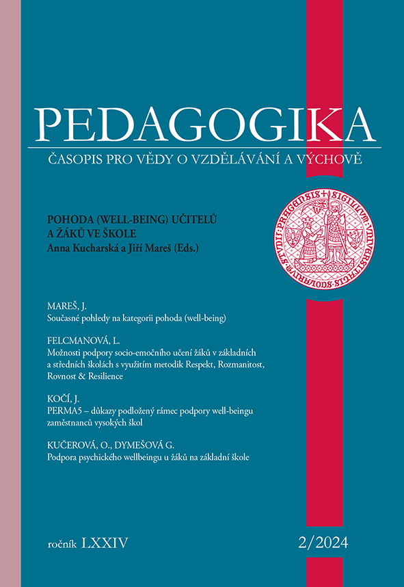 					Náhled Vol 74 No 2 (2024): Pohoda (well-being) učitelů a žáků ve škole
				