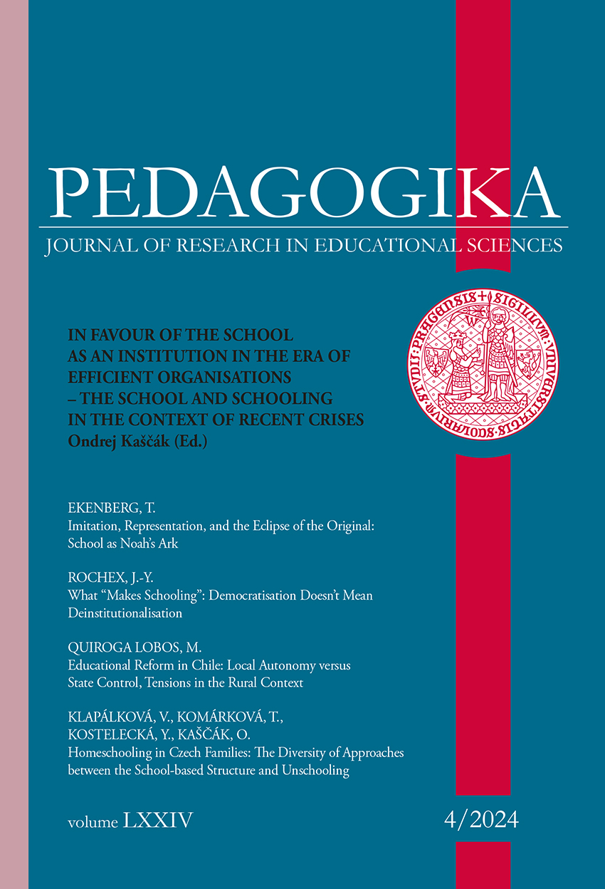 					Náhled Vol 74 No 4 (2024): Obrana školy jako instituce v éře efektivních organizací – škola a školování v kontextu nedávných krizí
				